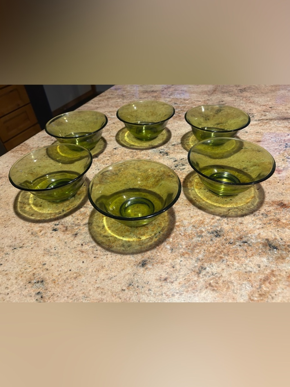 Vintage Set (6) Anchor Hocking Olive Avocado Green Salad Glass Bowls 5.5”x5.5”x3